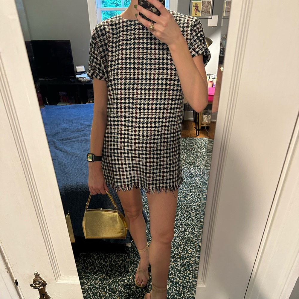 Houndstooth and Color Accent Shift Dress